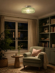 Coloria Vintage Green Glass Ripple Ceiling Light - Classic Ceiling Lamp for Dining Room Entryway and Hallway